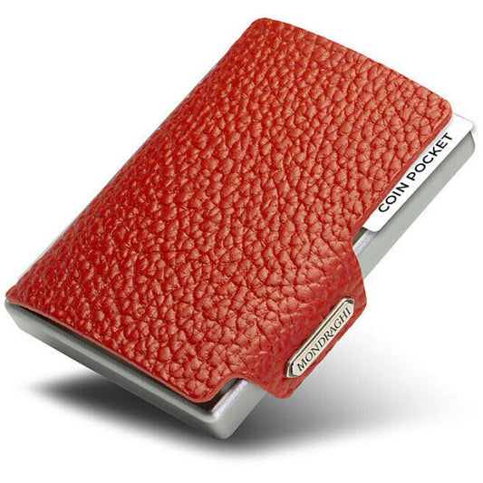 Porta tessere Mondraghi ONE PLUS RED con portamonete,mini wallet in pelle con protezione RFID,fino a 9 cards + banconote