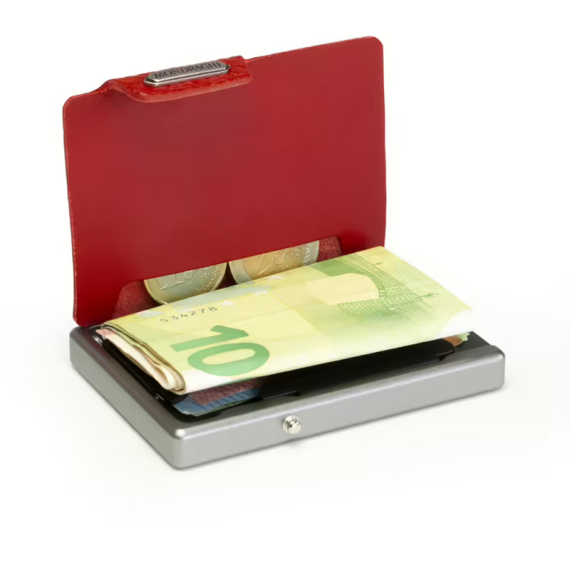 Porta tessere Mondraghi ONE PLUS RED con portamonete,mini wallet in pelle con protezione RFID,fino a 9 cards + banconote
