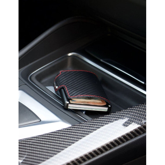 Porta tessere Mondraghi RACING CARBON,mini wallet in pelle con protezione RFID,fino a 9 tessere + banconote Made in Italy