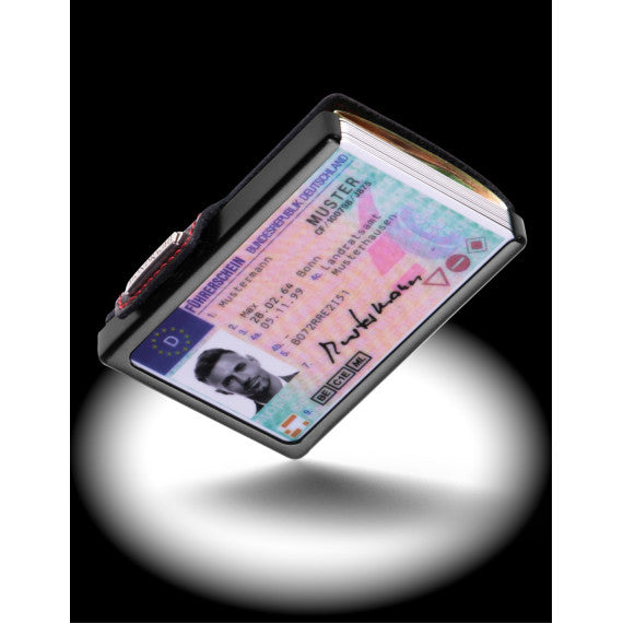 Porta tessere Mondraghi RACING CARBON,mini wallet in pelle con protezione RFID,fino a 9 tessere + banconote Made in Italy