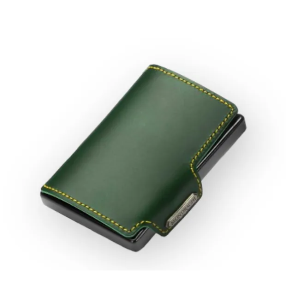 Porta tessere Mondraghi Racing green,mini wallet in pelle con protezione RFID,fino a 9 cards + banconote Made in Italy