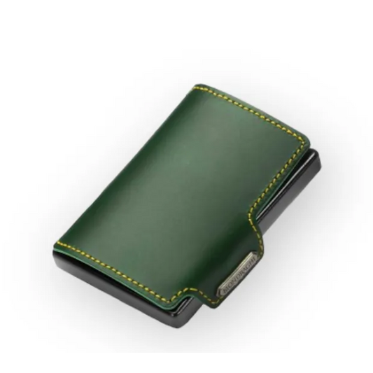 Porta tessere Mondraghi Racing green,mini wallet in pelle con protezione RFID,fino a 9 cards + banconote Made in Italy