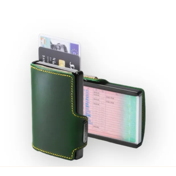 Porta tessere Mondraghi Racing green,mini wallet in pelle con protezione RFID,fino a 9 cards + banconote Made in Italy