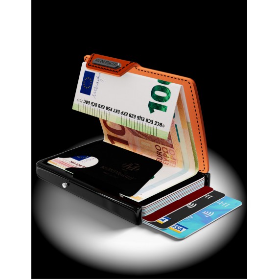 PORTA TESSERE MONDRAGHI RACING ORANGE - MINI WALLET IN PELLE CON PROTEZIONE RFID - 9 TESSERE - CARDS + BANCONOTE MADE IN ITALY