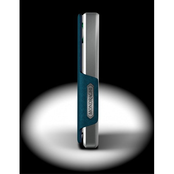 Porta tessere Mondraghi SAFFIANO BLUE,mini wallet in pelle con protezione RFID,fino a 9 tessere + banconote Made in Italy