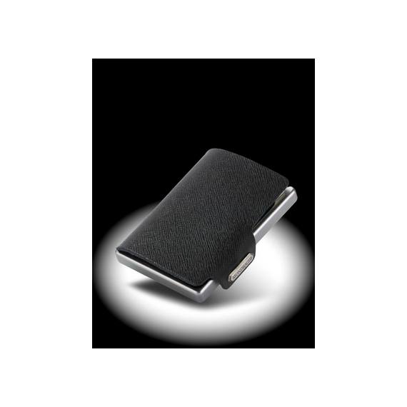 Porta tessere Mondraghi SAFFIANO PLUS BLACK con portamonete,mini wallet in pelle con protezione RFID, 9 cards + banconote