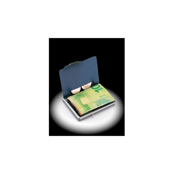 Porta tessere Mondraghi SAFFIANO PLUS BLUE con portamonete,mini wallet in pelle con protezione RFID, 9 cards + banconote
