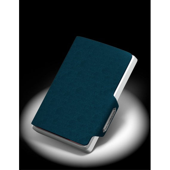 Porta tessere Mondraghi SAFFIANO PLUS BLUE con portamonete,mini wallet in pelle con protezione RFID, 9 cards + banconote
