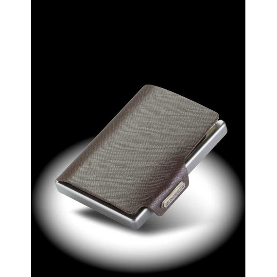 Porta tessere Mondraghi SAFFIANO TEAK,mini wallet in pelle con protezione RFID,fino a 9 tessere + banconote Made in Italy