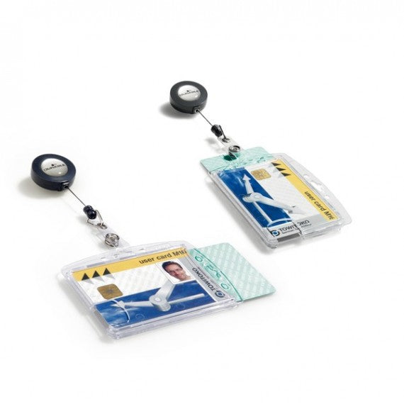Portabadge Duo in acrilico con chiocciola - 2 tessere inseribili - 5,4 x 9 cm - Durable - conf. 10 pezzi