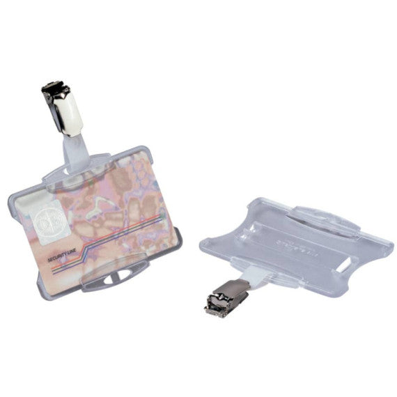 Portabadge rigido Durable 85x54 mm con clip di sicurezza orientabile trasparente Conf. 25 pezzi - 811819
