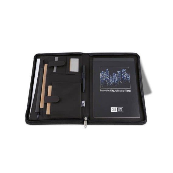 Portablocco City Time Professional A4 in eco-pelle - 25,5x34 cm - nero - 4851-N
