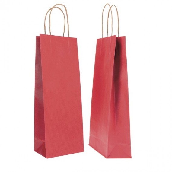 Portabottiglie BARBERA - maniglie cordino - 14 x 9 x 38 cm - carta biokraft - blu - Mainetti Bags - conf. 20 pezzi