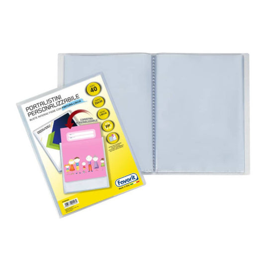 Portalistino personalizzabile Favorit Premium in PP fogli fissi 22x30 cm - 40 buste - trasparente - 400090485