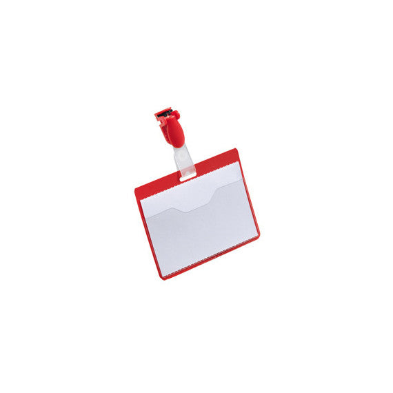 Portanome a tasca aperta - clip in plastica - 6 x 9 cm - rosso - Durable - conf. 25 pezzi