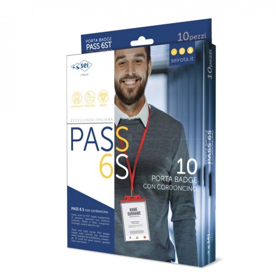 Portanome Pass 6S-P - cordoncino blu - 10 x 15 cm (A6) - blu - Sei Rota - conf. 10 pezzi