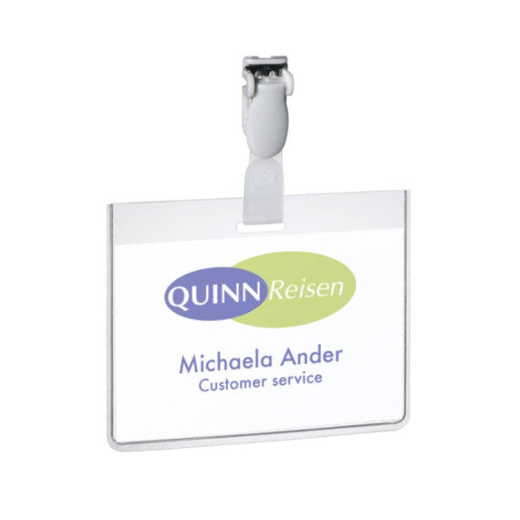 Portanomi con clip DURABLE EUROBADGE tasca chiusa pvc trasparente inserto 90x60 mm  conf. 25 - 814319