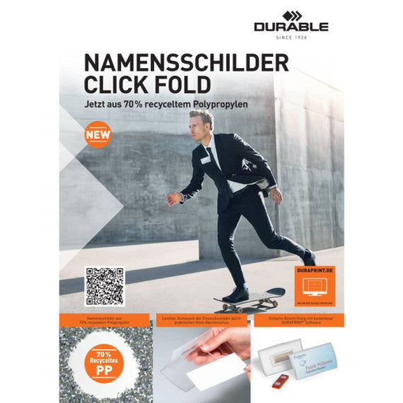 Portanomi DURABLE CLICK FOLD CON COMBI CLIP trasparente inserto 54x90 mm - PPL al 70% riciclato - conf. 25 - 821419