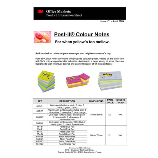 Post-it 3M formato 76x127 imm n confezione da 6 blocchetti giallo limone neon - 655-NY