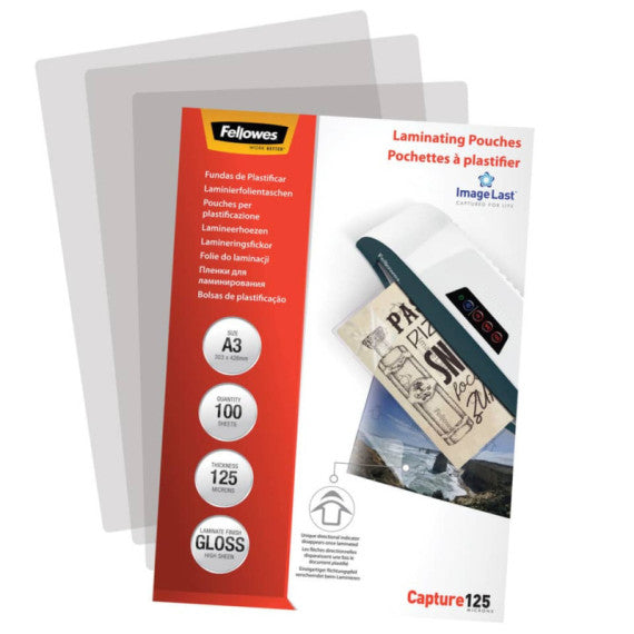 Pouches per plastificatrici Fellowes ImageLast Capture125 finitura lucida - 2x125 µm - A3 - Conf. 100 pezzi  5307506