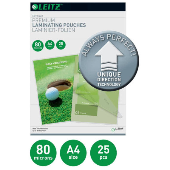 Pouches per plastificatrici Leitz iLam con UDT in EVA conf. 25 pezzi 2x80 micron - formato A4 - 74790000