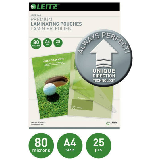 Pouches per plastificatrici Leitz iLam con UDT in EVA conf. 25 pezzi 2x80 micron - formato A4 - 74790000