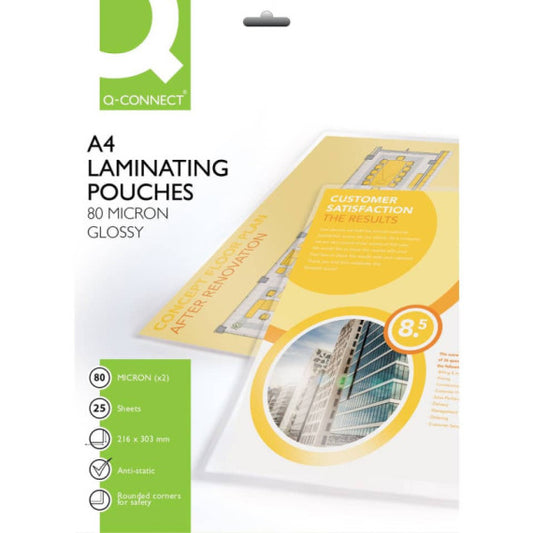 Pouches per plastificatrici Q-Connect 216x303 mm 80 micron A4 conf. 25 pz A4 KF04118