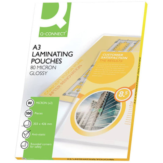 Pouches per plastificatrici Q-Connect 2x80 µm finitura lucida A3 Conf. 100 pezzi - KF04122