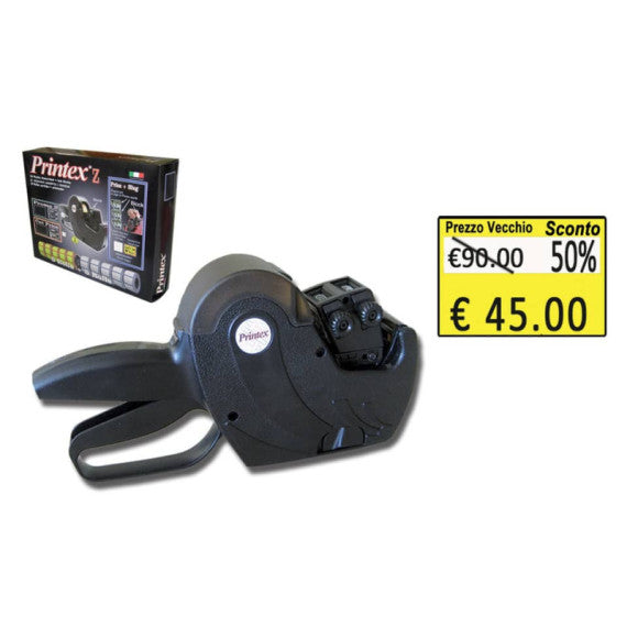 Prezzatrice''Taglio prezzo/Sconto/Prezzo scontato'' Printex 2 linee 1 prezzatrice+ 10 rotoli + 1 inkrool nero- pz172619n