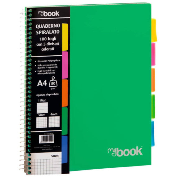 Quaderno Maxi spiralato Nikoffice con fori e separatori - 100 ff - 80 g formato A4 - 1R - 30NIK105