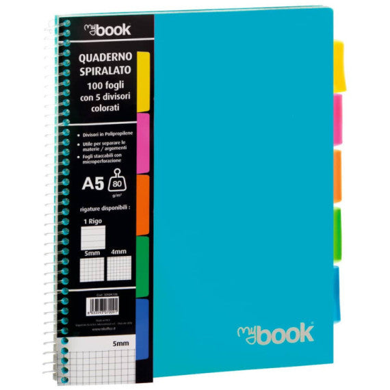 Quaderno Maxi spiralato Nikoffice con fori e separatori - 100 ff - 80 g formato A4 - 1R - 30NIK105