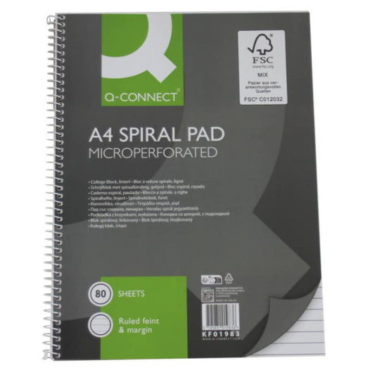 Quaderno spiralato A4 Q-Connect 80 ff righe 9 mm KF01983