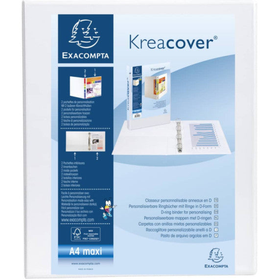 Raccoglitore personalizzabile Exacompta A4 maxi Kreacover® 4 anelli a D bianco 30 mm - 51942E