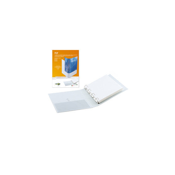 Raccoglitore personalizzabile Fly - 4 anelli a D 17 mm - dorso 5,5 cm - 22 x 30 cm - bianco - Sei Rota