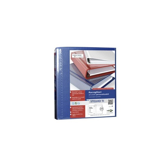 Raccoglitore personalizzabile Stelvio TI - 4 anelli a D 40 mm - dorso 5,5 cm - 22 x 30 cm - blu - Sei Rota
