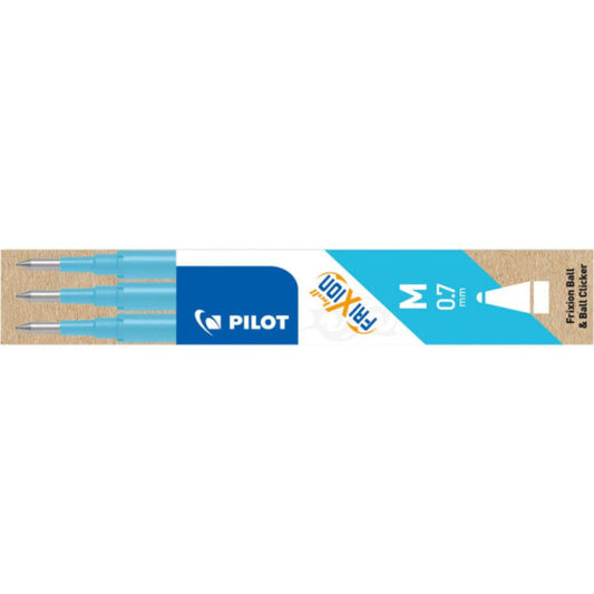 Refill penne a sfera Pilot Frixion Ball e Clicker 0,7 mm azzurro Set 3 pezzi - 006645