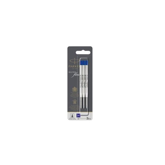 Refill sfera QuinkFlow - punta media - metallo - blu - Parker - blister 3 pezzi