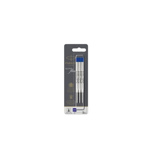 Refill sfera QuinkFlow - punta media - metallo - blu - Parker - blister 3 pezzi