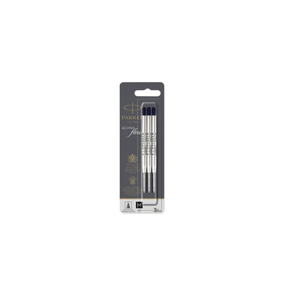 Refill sfera QuinkFlow - punta media - metallo - nero - Parker - blister 3 pezzi