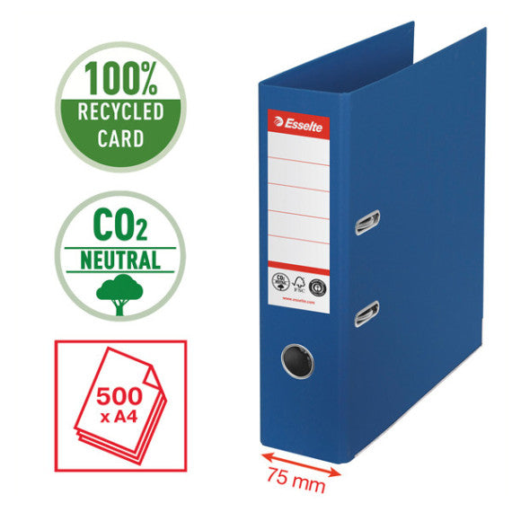 Registratore a leva - CO2 neutral - A4 - dorso 75 mm - blu - Esselte