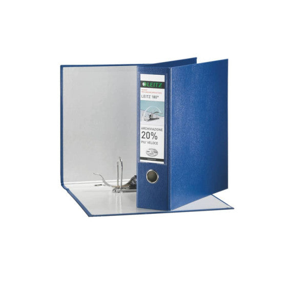 Registratore con custodia Leitz 180° protocollo dorso 8 cm cartone riverstito in polipropilene blu - 390765050