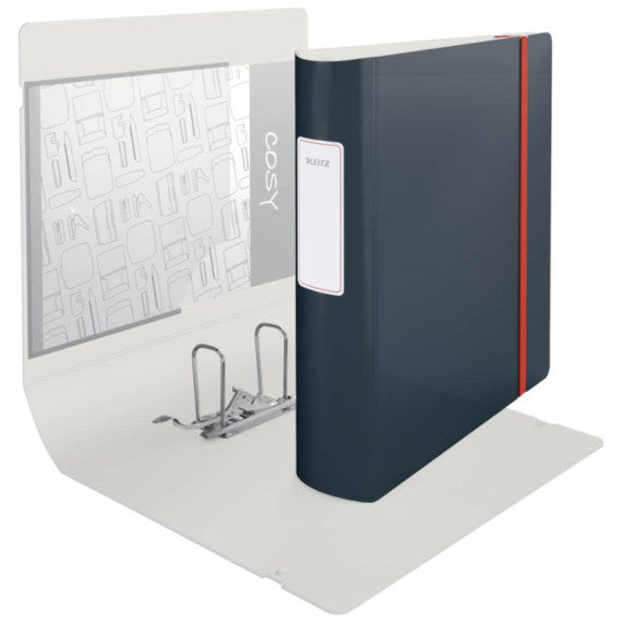 Registratore Leitz Cosy Active con meccanismo a leva 180° - A4 - dorso 8,2 cm - grigio velluto - 10380089