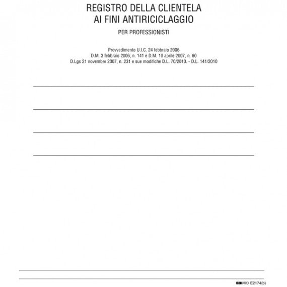 Registro antiriciclaggio per professionisti - 31 x 24cm - 46 fogli - Edipro