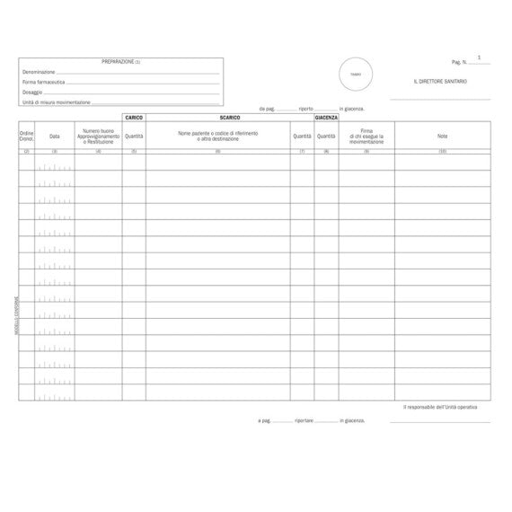 Registro carico/scarico stupefacenti unità operative - 100 pag numerate -  DU132101200 - Data Ufficio