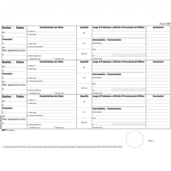 Registro carico/scarico rifiuti detentori (Mod. A) - 22,5 x 29,7cm - 100pg - numerate - Edipro
