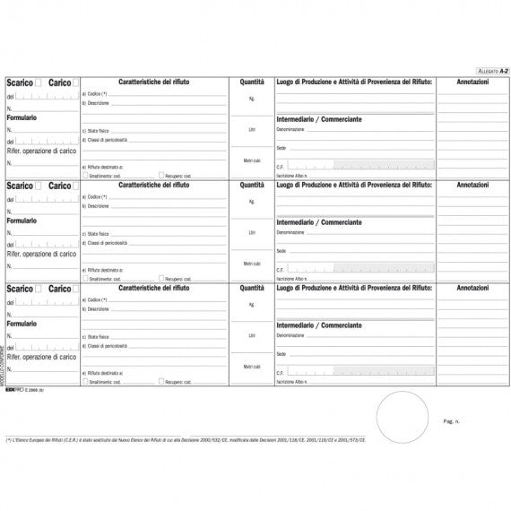 Registro carico/scarico rifiuti detentori (Mod. A) - 22,5 x 29,7cm - 100pg - numerate - Edipro