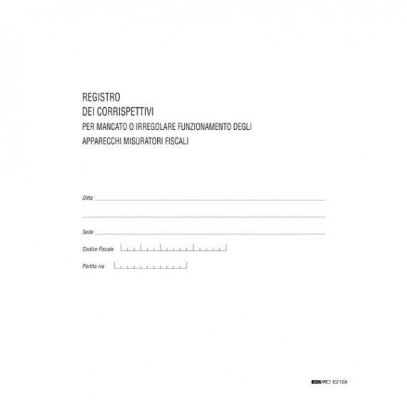 Registro Iva corrispettivi per mancato funzionamento registro cassa - 31 x 24,5cm - 46pg - pagine numerate - Edipro