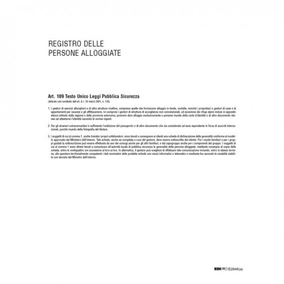 Registro persone alloggiate - 31 x 24,5cm - 46pg - Edipro