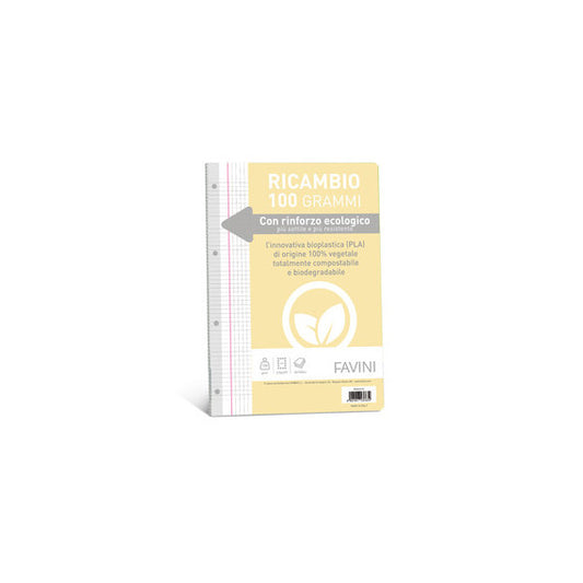 Ricambi c/rinforzo ecologico - A4 - 100gr - 40 fg - 5mm c/margine - Favini