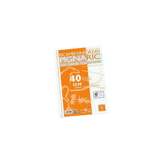 Ricambi forati rinforzati Pignaric - A4 - quadretto 10mm - 40 fogli - 80gr - Pigna
